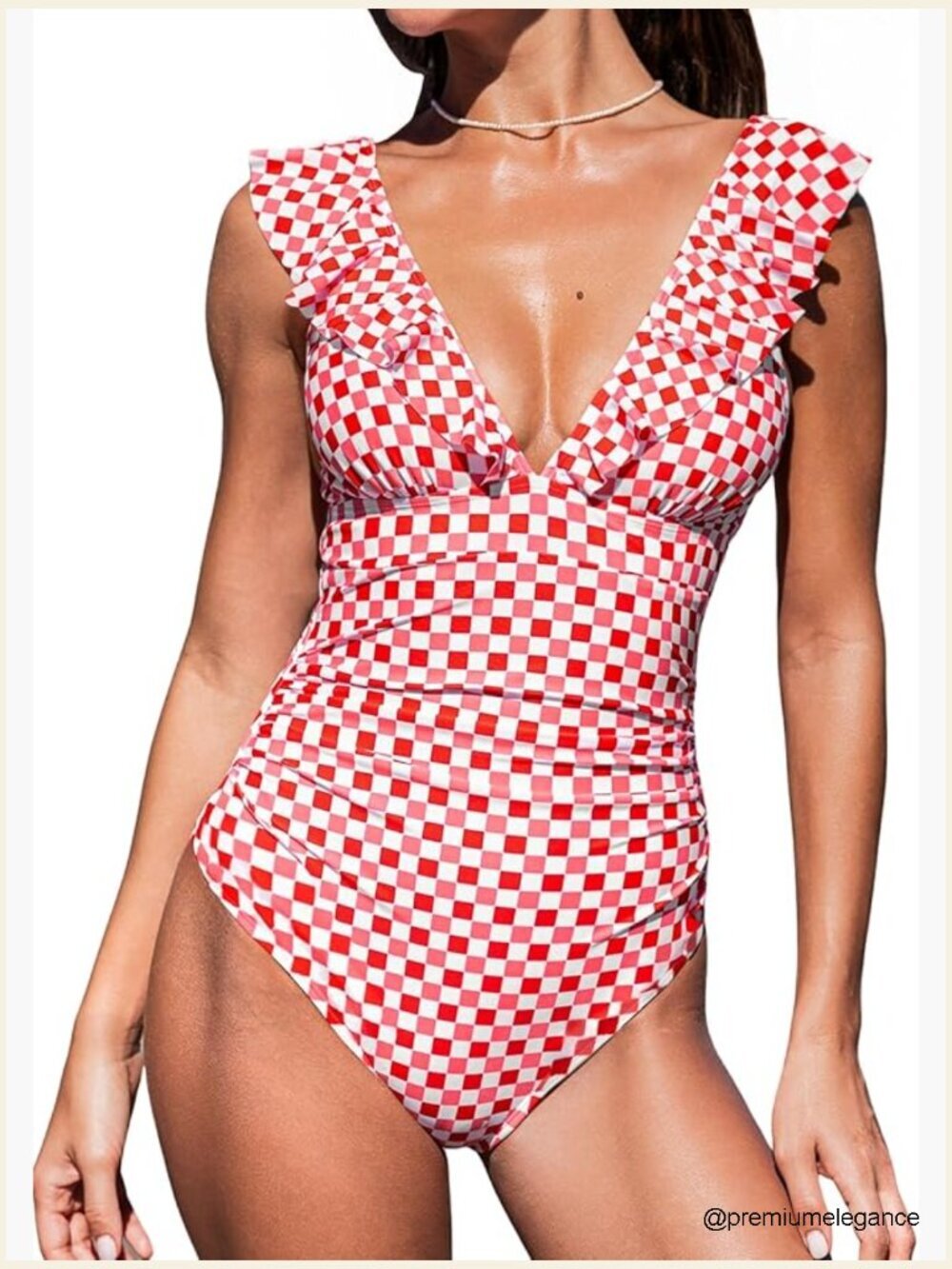 V Neck Lace Up Ruffled One Piece Swimsuit with Adjustable Straps
